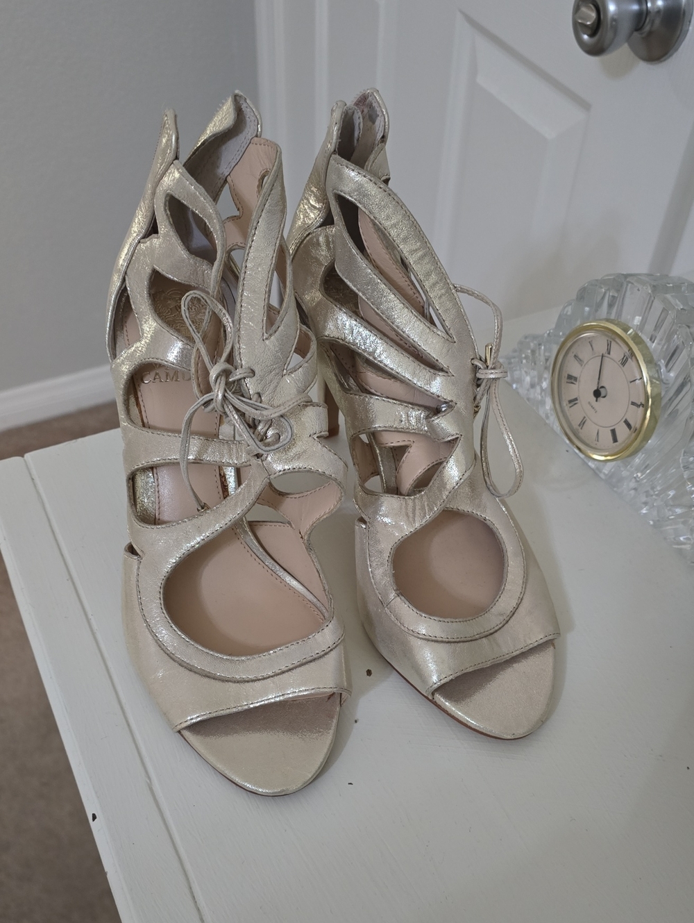 Vince Camuto CALIVIA Metallic Gold Cutout Lace-Up Heels